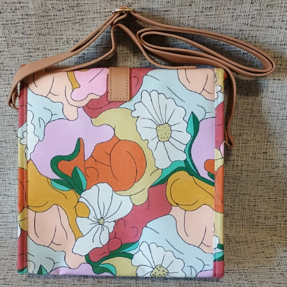 The Somewhere Co Floral Insulated Lunch Bag Crossbody Cooler Retro Multi Color